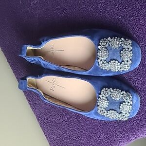 Linea Paolo Mina Womens Ruched Suede Ballet Flat W/ Jeweled Buckle Ornament sz.4